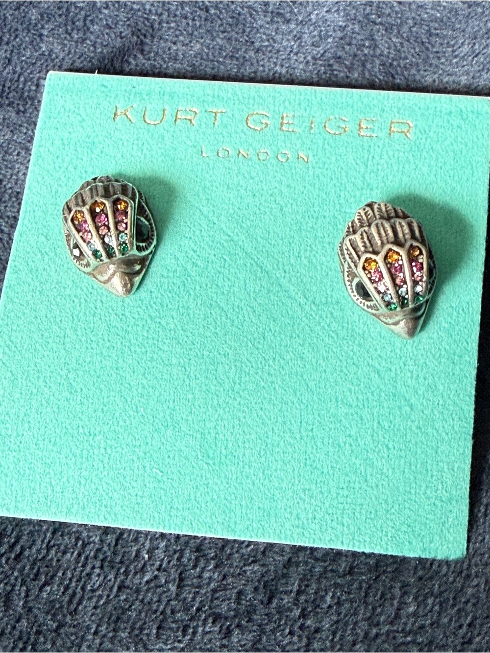 Kurt Geiger Antiqued Silver Shell Studs with Multicolor Crystals